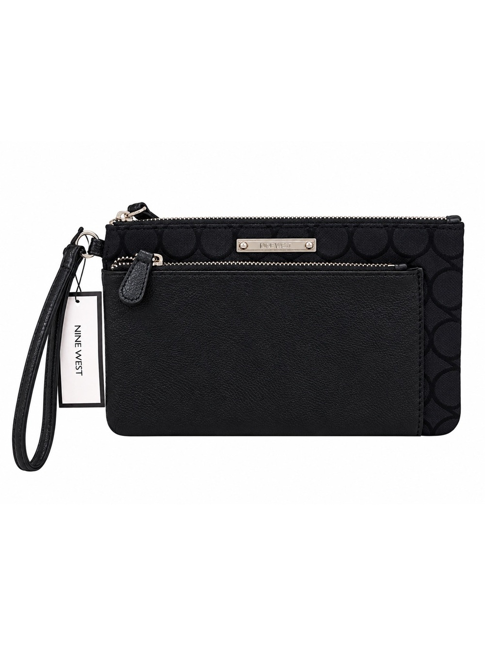 Nine West Black Signature Logo Double Zip Wristlet Clutch NWT